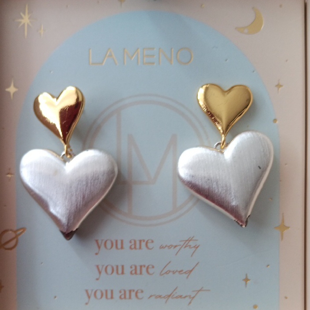 Gold and Silver Heart Earrings - Picture 4 of 4